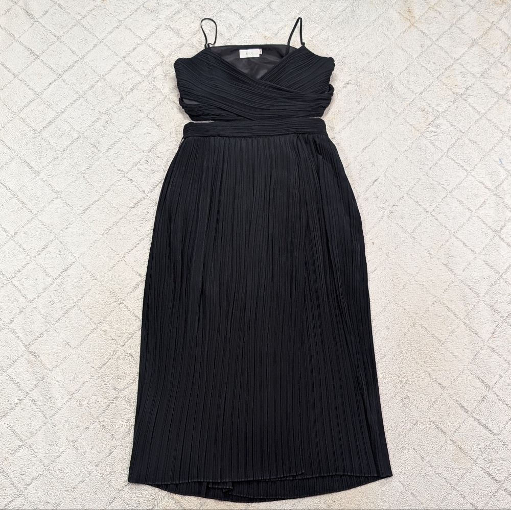 A.L.C Dress Womens 14 Black Sienna Cutout Pleated Midi Sleeveless Elegant